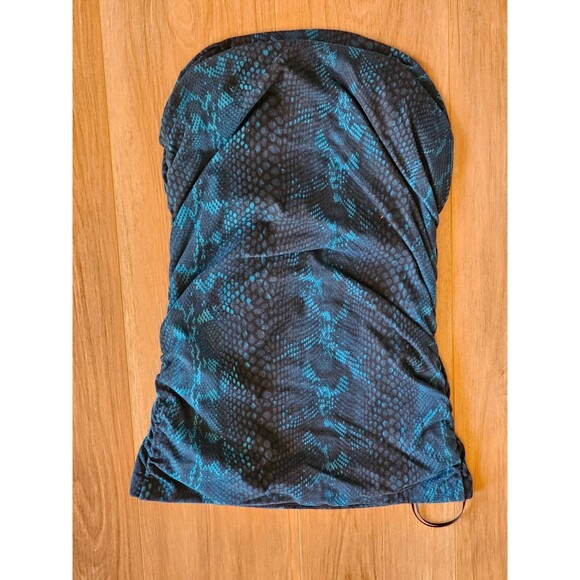 ALK Women's M Express Ruched Side Strapless Tube Top Blouse Shirt Snakeskin Blue - Picture 4 of 7